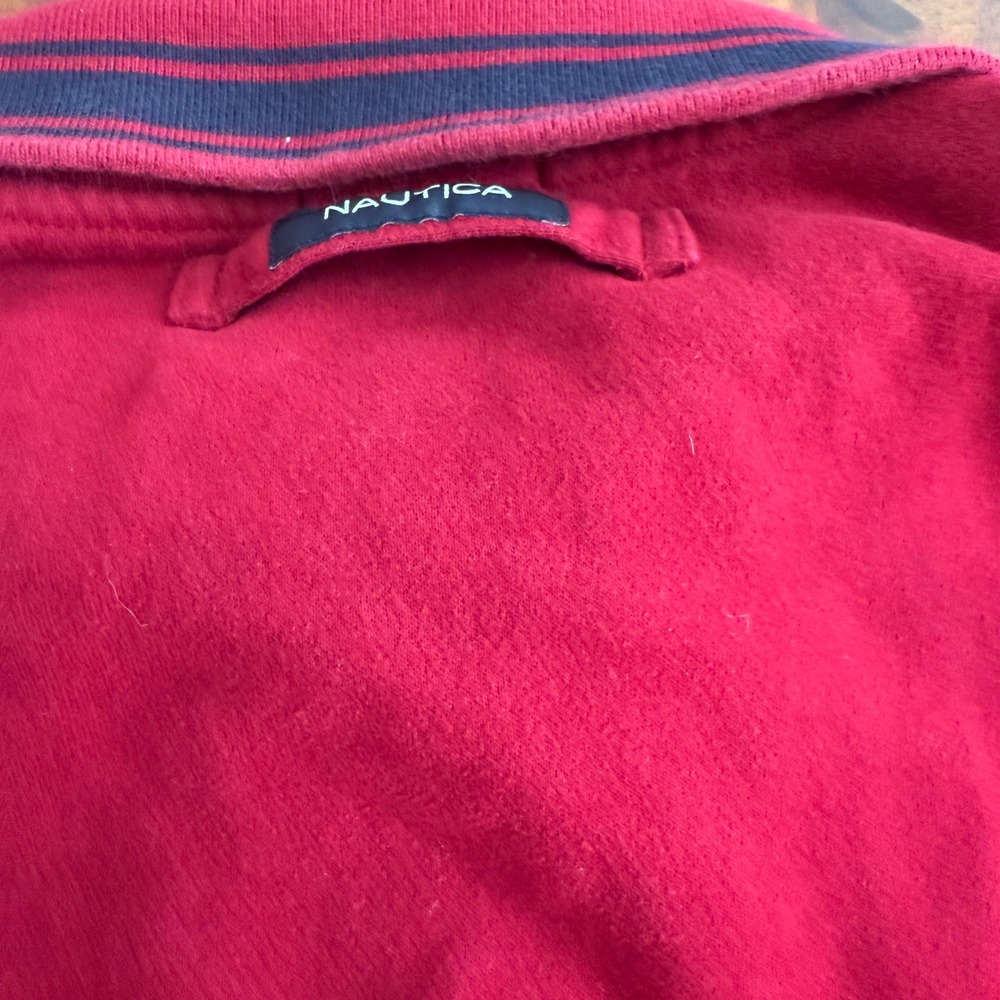 Nautica Red Quarter Zip Pullover Sweatshirt Men XL‎ Fleece Lined Logo Distressed - Picture 10 of 11